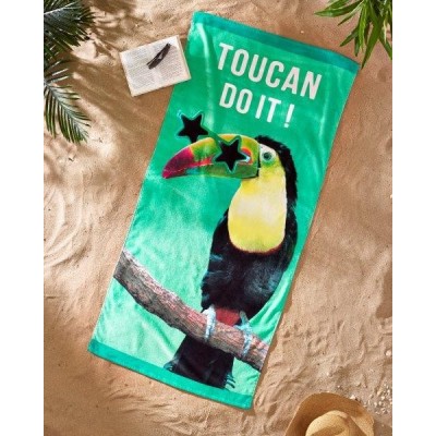 Serviette plage été toucan faire velours imprimé 2