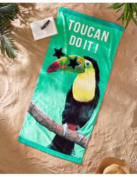 Serviette plage été toucan faire velours imprimé