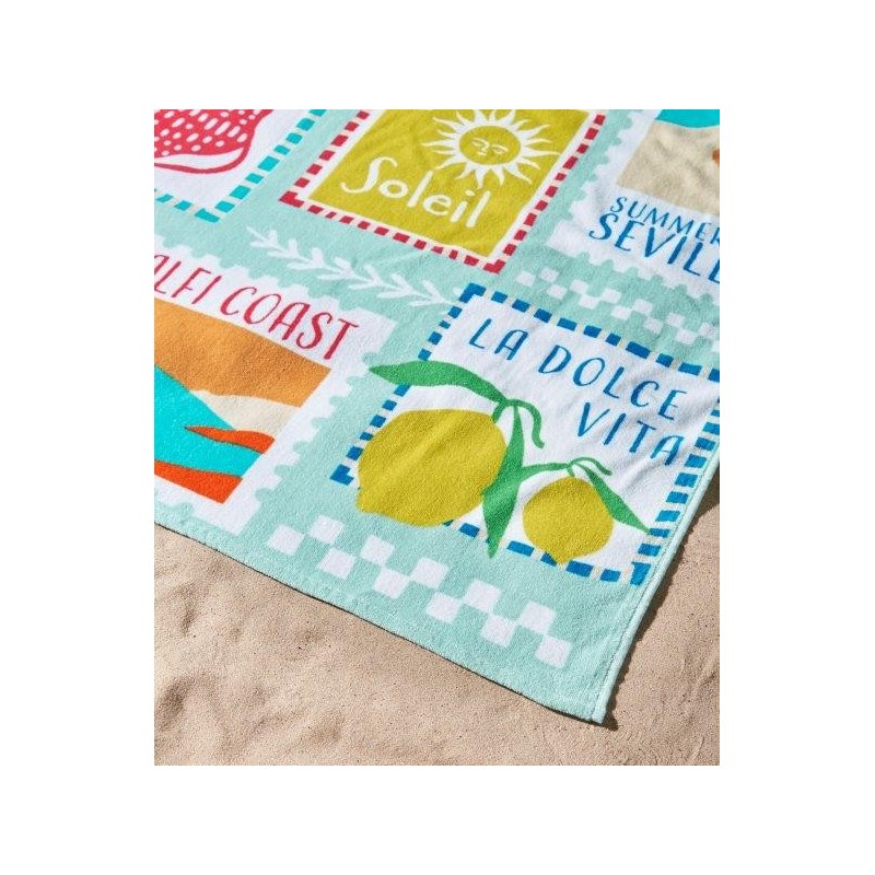 Toalla Playa Post Cards Terciopelo Estampada