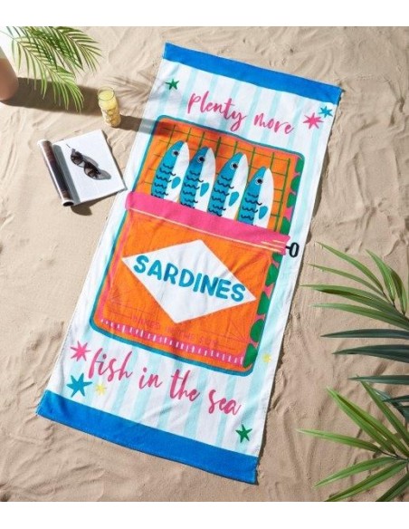 Toalla Playa Sardinas Terciopelo Estampada